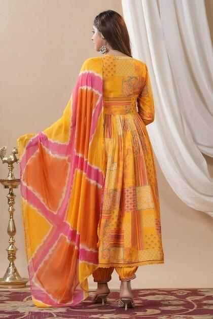 Maslin Silk Gown With Dupatta - MYLUXURY LANE ENTERPRISE